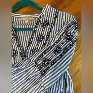LOFT navy and white striped blouse with black detailing, size S.